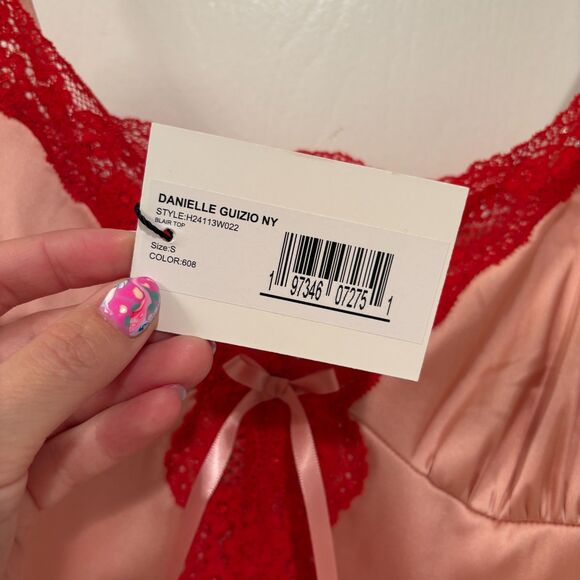 Danielle Guizio Blair Top Sleeveless Lace Trim Silky Tank Cami Pink Small - Picture 8 of 12